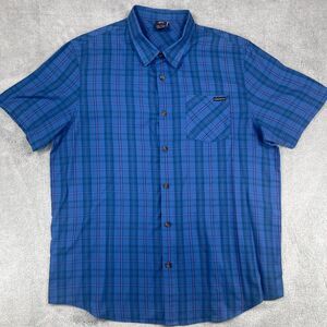 Oakley Shirt Men's 2XL Blue Plaid Regular Fit Short Sleeve Button-Up Classic